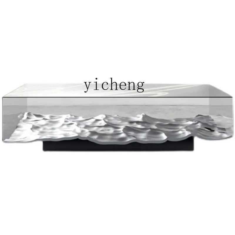 ZF Tempered Ultra-White Wave Water Ripple Acrylic Modern Art Style Living Room Coffee Table