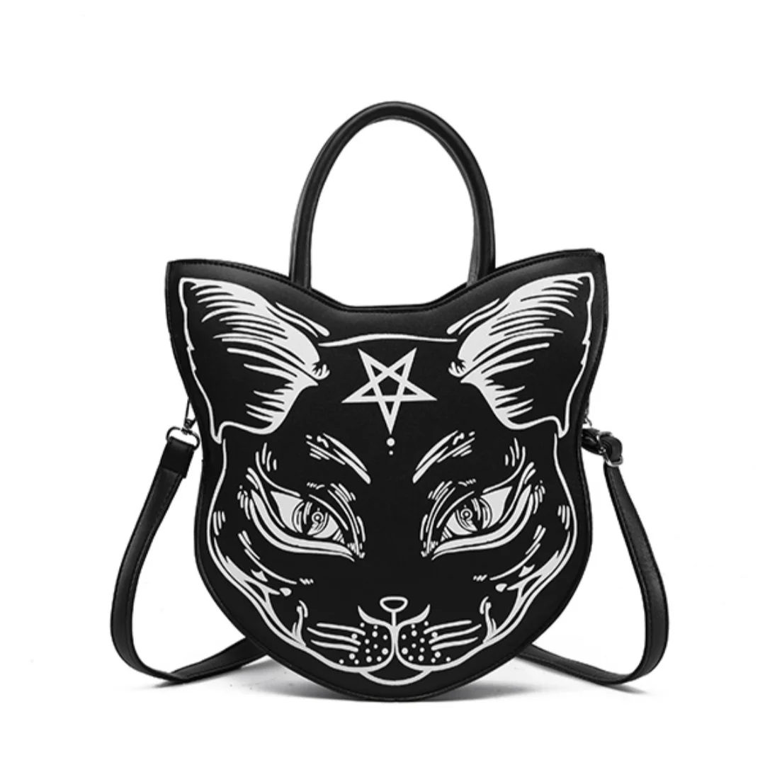 

Women's Cat Face Printed Underarm Bag Punk Style Halloween Shoulder Crossbody Handbag