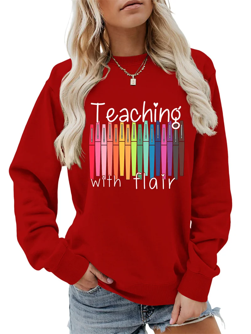 Stylish vintage cotton women's clothing teaching with flair love letters printed vintage crewneck hoodie long sleeves