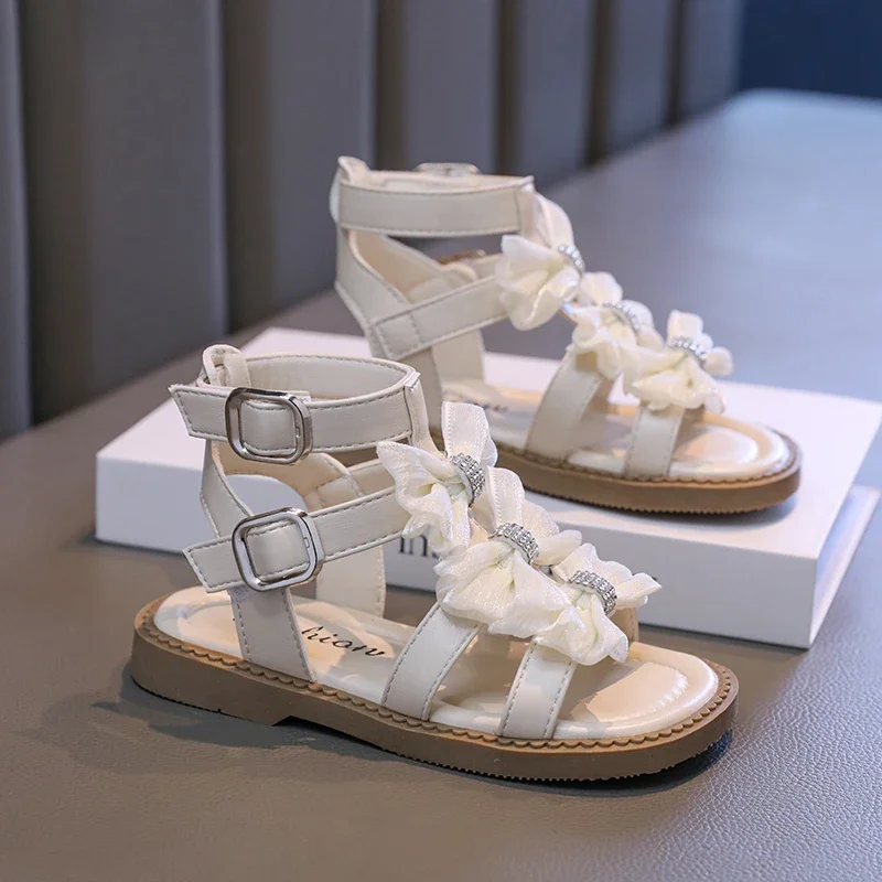

Children's Summer Sandals Elegant Bowknot Girls Gladiator Sandals Hollow-out High-top Kids Fashion Princess Causal Roman Sandals