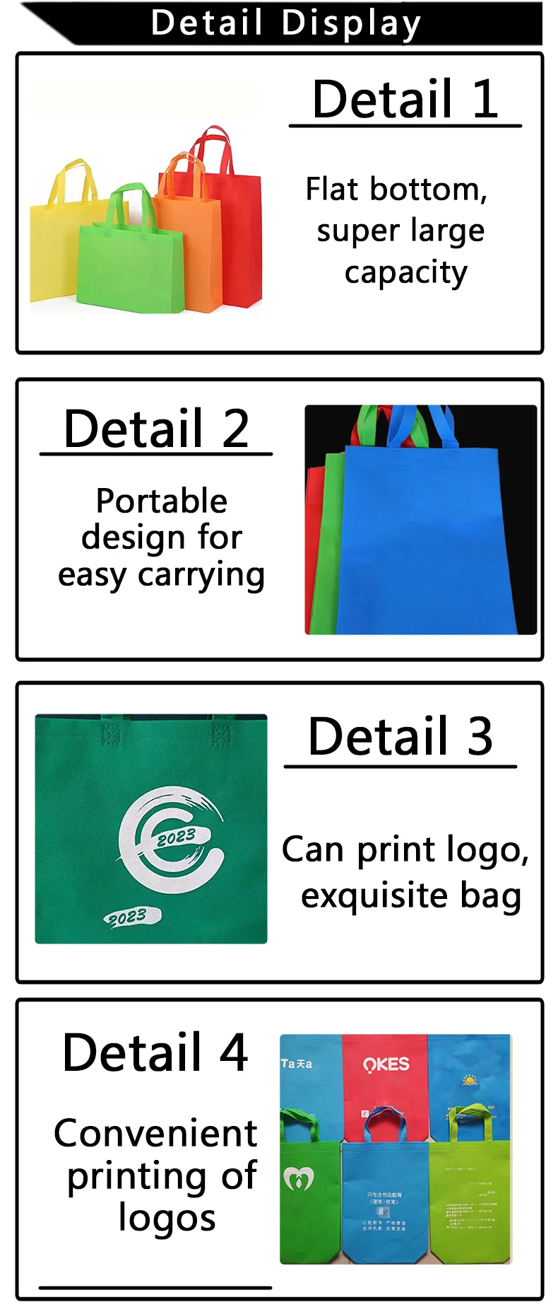 10 Stück Vliesstoff-Tragetaschen für Kleidung, Urlaubsgeschenke, Lebensmittelverpackungen im Einkaufszentrum, mit Logo individualisierbar – Detail 3