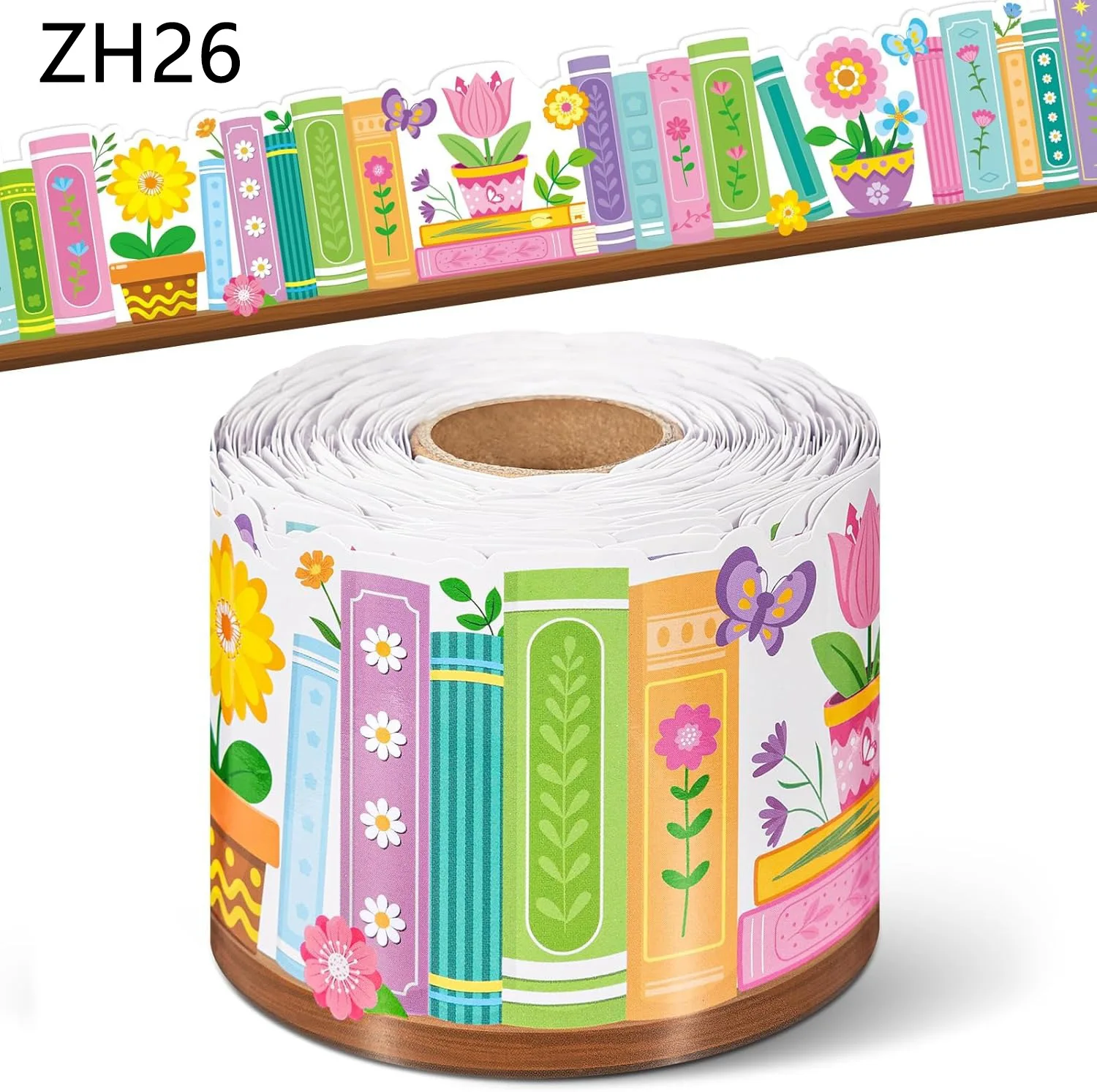 Wildflower Bookshelf Border Decoration-10meter Self-adhesive Sticker for Back to School Flower Book Bulletin Board for Classroom