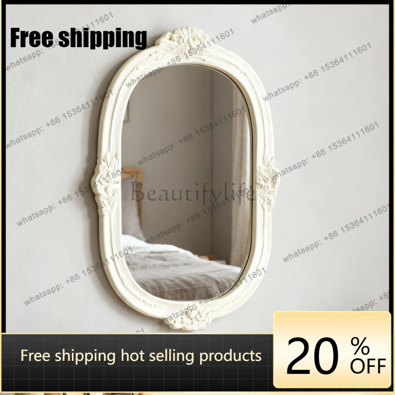 LD European oval fireplace mirror wall-mounted living room entrance high definition dressing mirror