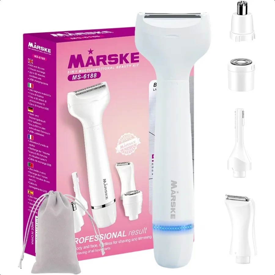 

5 in 1 Facial Hair Removal and Bikini Hair Trimmer for Women Nose Eyebrow pubic Hair Trimmer Replaceable Electric Razors Waterp