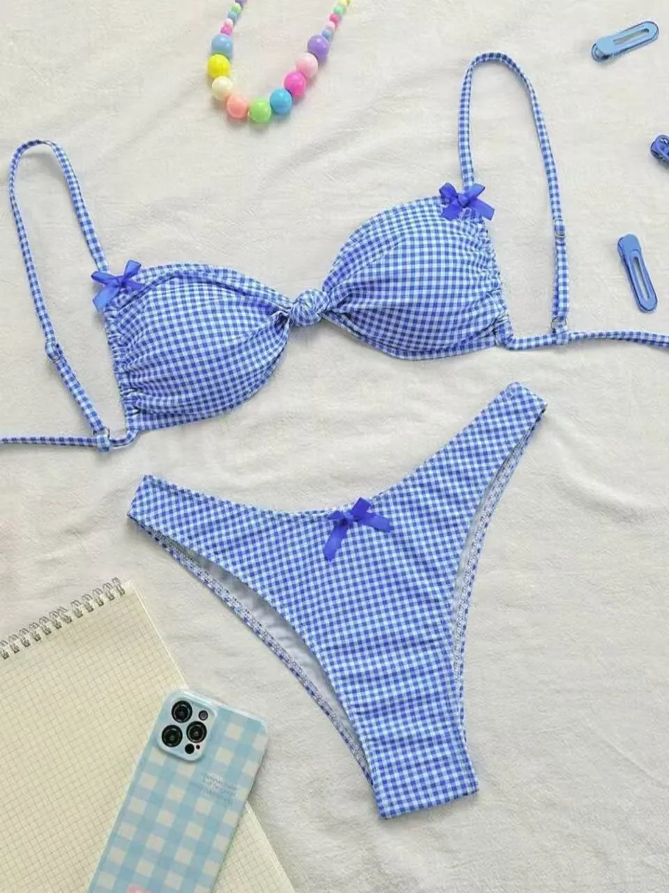 

2026 Plaid Two Piece Bikini Women High Waist Swimwear Female Padded Swimsuit Beachwear Bathers Bathing Swimming Swim Suit Summer