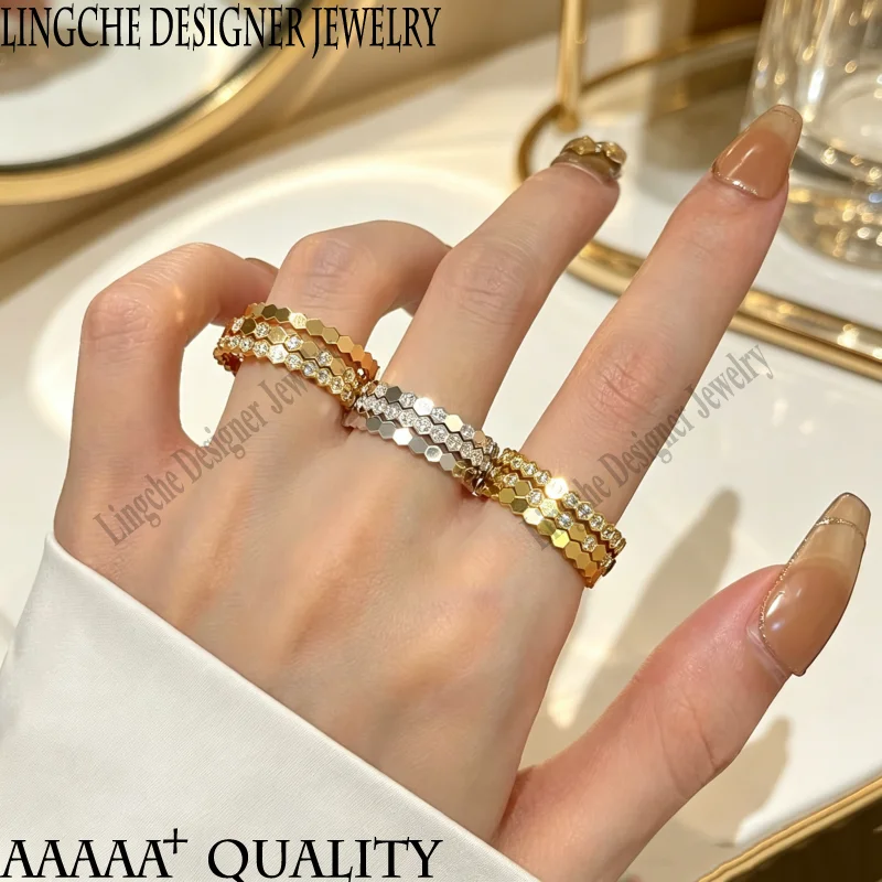 S925 Silver Classic Luxury Jewelry Honeycomb Design Women's Ring Boutique Gift Stacking Matching High-quality Fine Jewelry