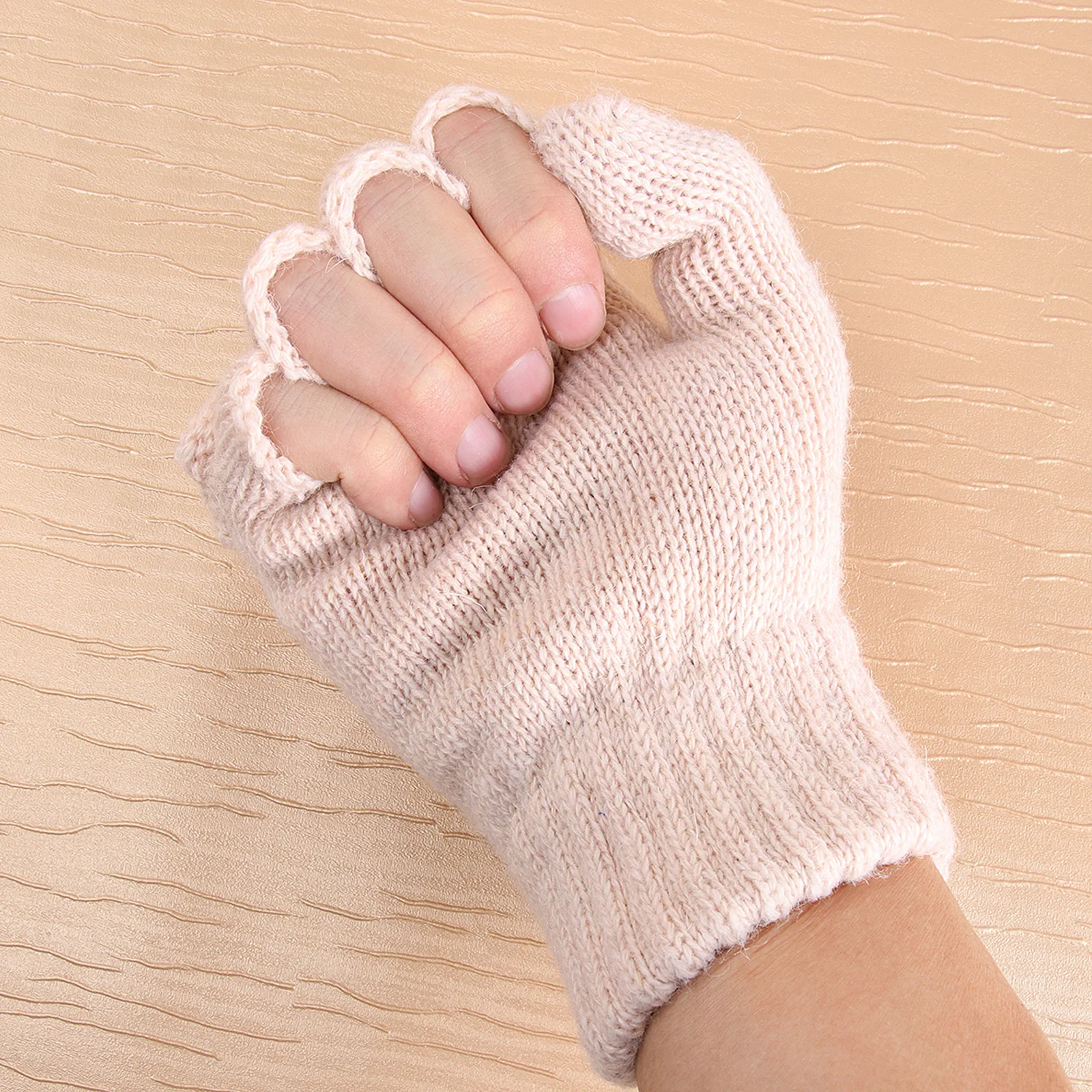 

Women Winter Warm Wool Knitted Grey Fingerless Gloves Convertible Mitten Cover Portable Cold Weather Mitten Gloves