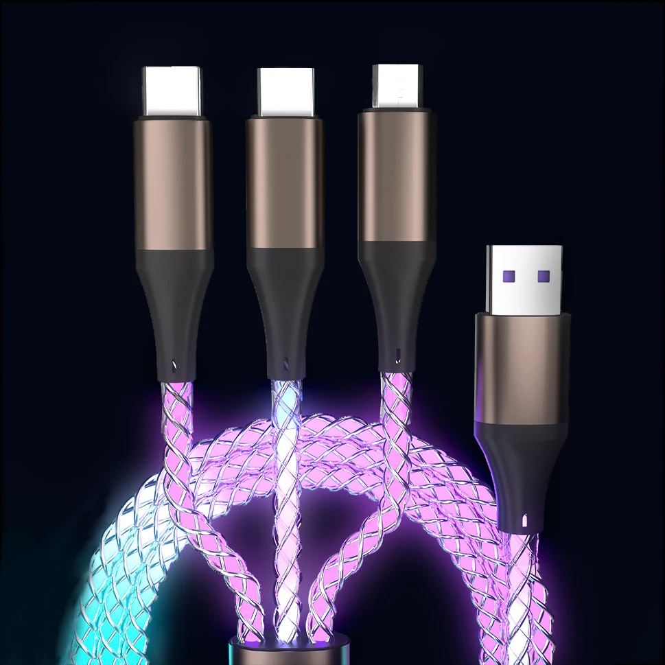 3 w 1 66W 6A RGB Color Light Micro USB Type C Kabel do szybkiego ładowania Xiaomi Samsung Huawei Iphone Samochodowy przewód do ładowania — zdjęcie 7