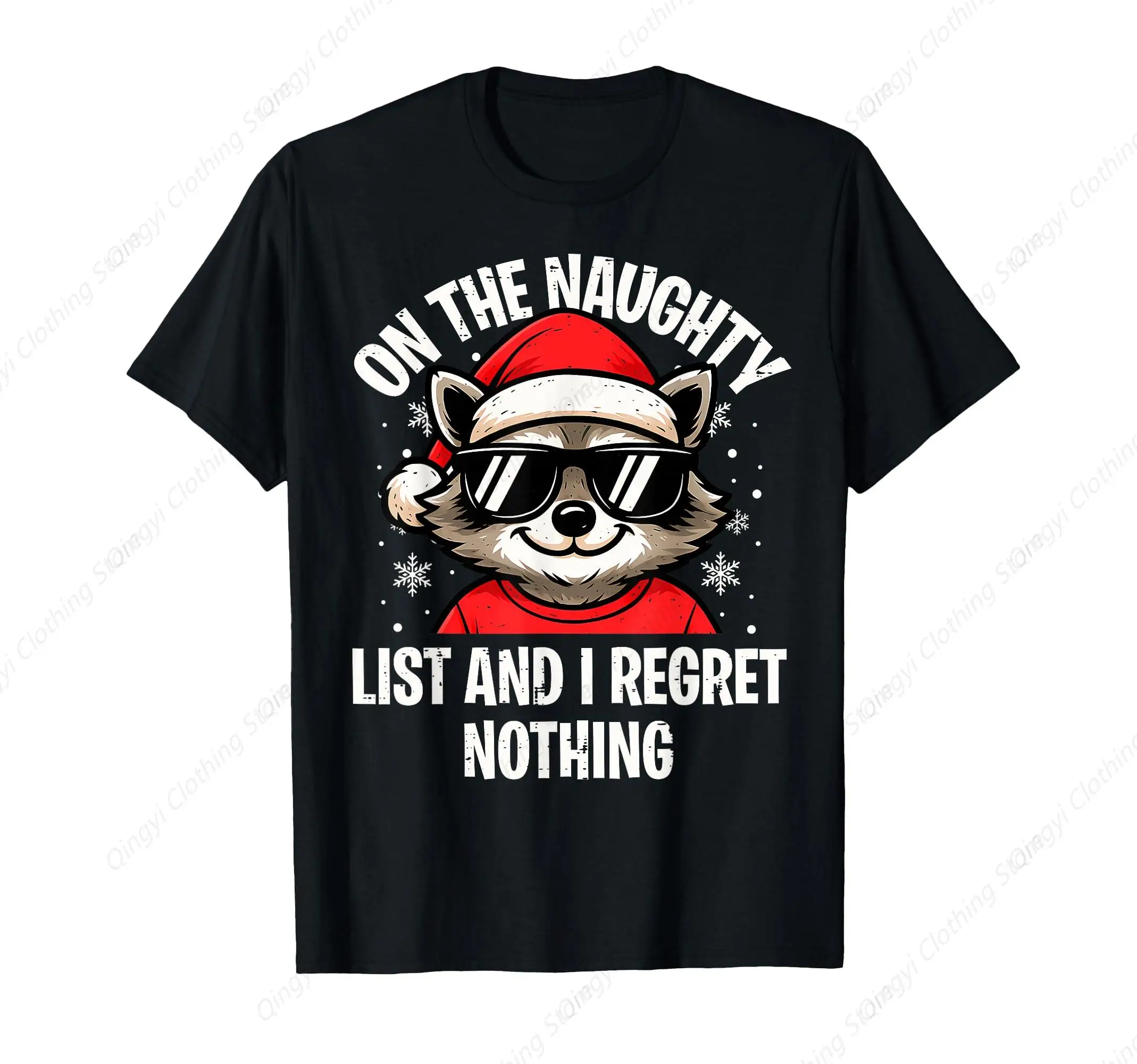 

On Naughty List and I Regret Nothing Funny Raccoon Christmas T-Shirt