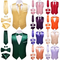 Elegant Silk Vest for Men Solid Gold Green Pink Purple Red Wedding Waistcoat Tie Bowtie Set Sleeveless Jacket Suit Barry Wang