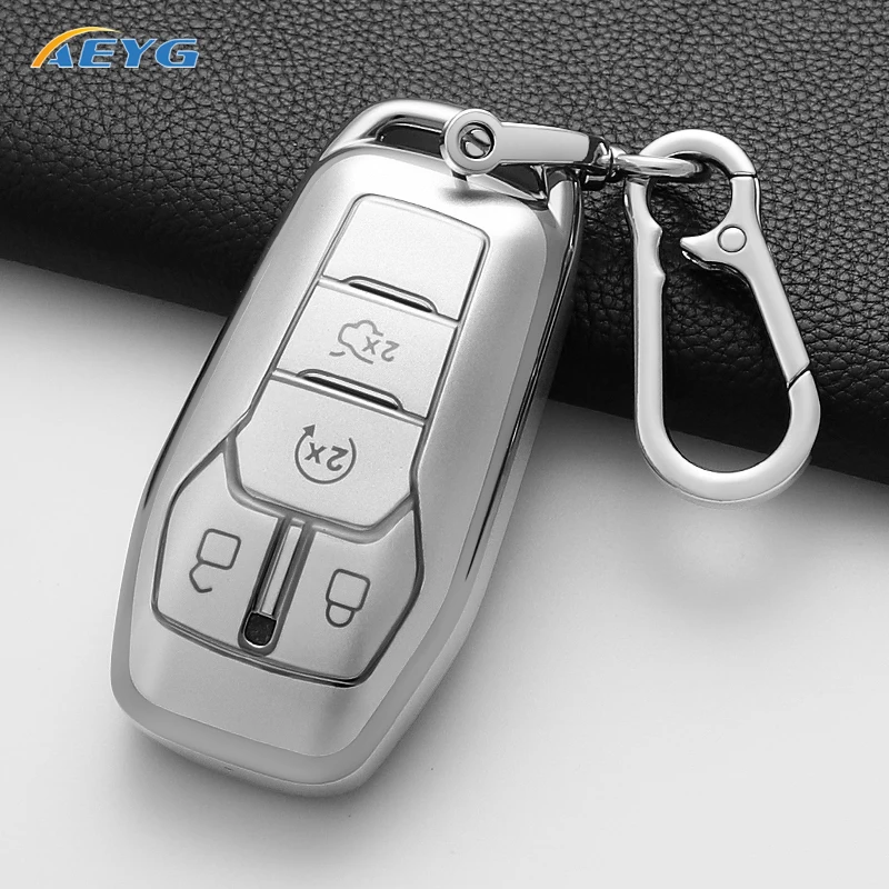 For Ford Fusion F-150 Edge Explorer Mustang Lincoln MKZ MKC Platinum 2016 F150 Lariat 5 Button TPU Car Key Case Cover Keychain