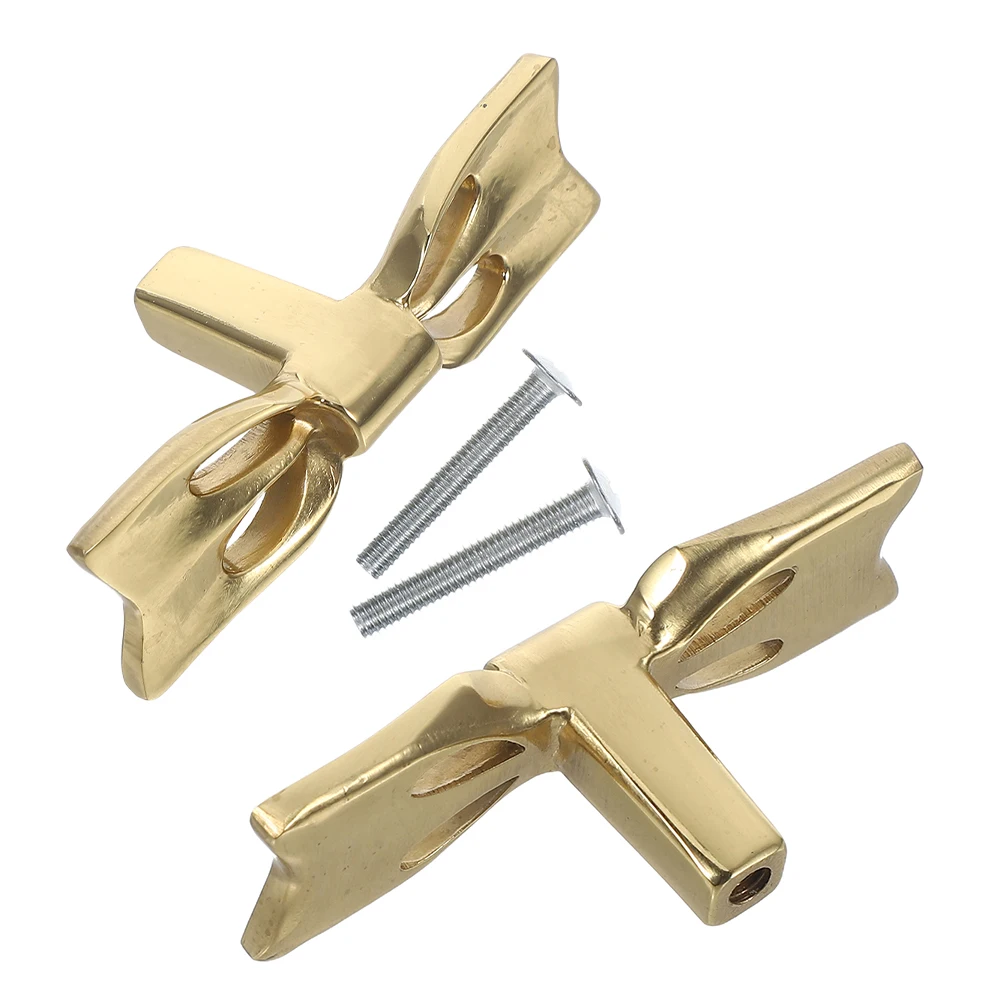 

2 Pcs Dresser Brass Handle Bow Knobs niture Drawer Pulls Replacement Wardrobe Golden Decorative
