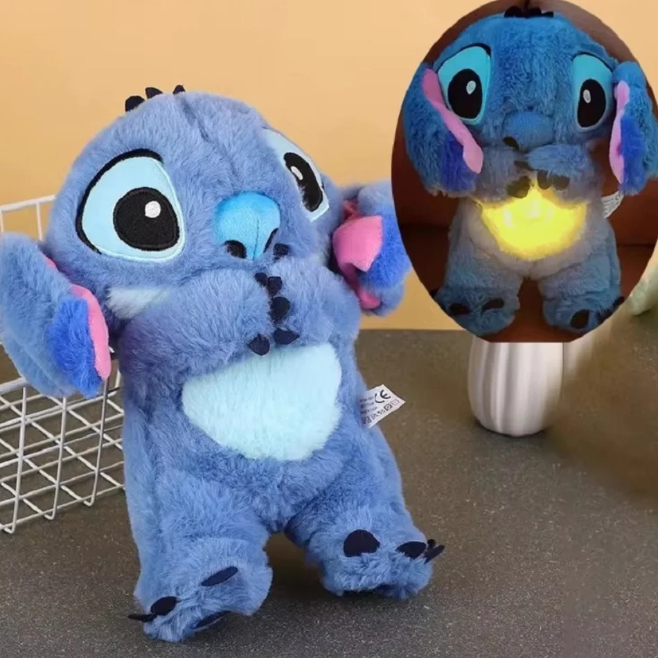 

Kawaii Stitch Plush Doll Baby Sleeping Companion Sound Soothing Musical Kawaii With Air Bag and Light Doll Breathing Toys Gifts