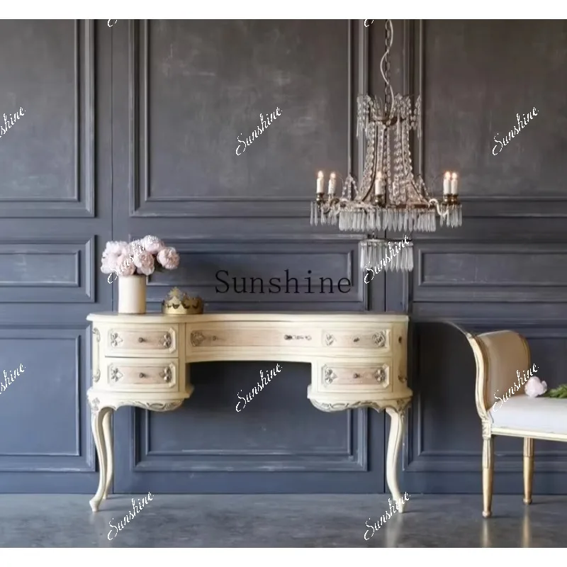 American ivory white desk neoclassical engraving old high-end entrance table   FT