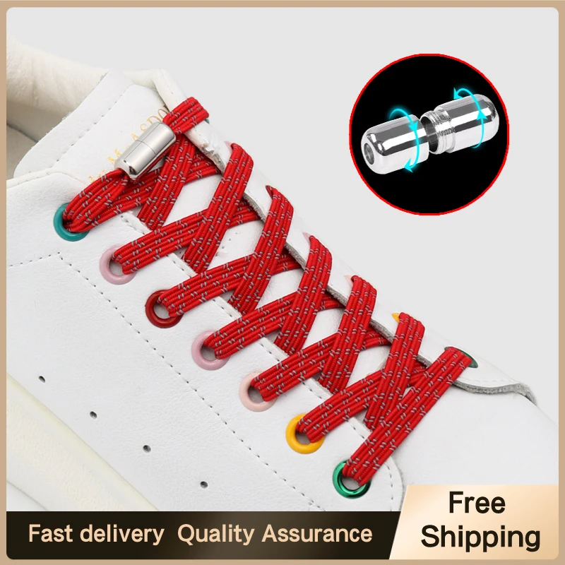 

Elastic Shoelaces For Sneakers Reflective Shoe Laces Without tie Quick put on and take off Safety Lazy Shoes Lace Flat 20 Color