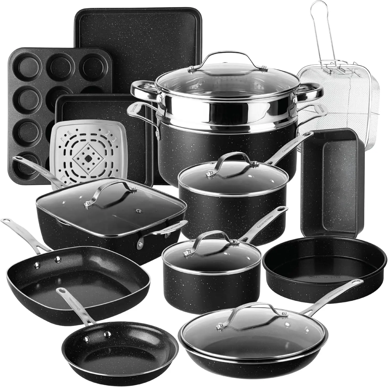 

20-Piece Ceramic Cookware Set Nonstick, Complete Pots and Pans with Bakeware, Frying Pan & Steamer, Oven Safe
