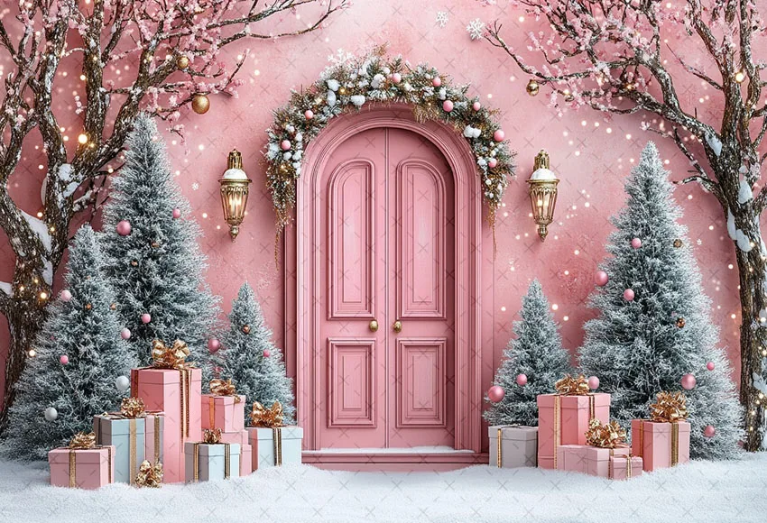 Mehofond Photography Background Winter Christmas Wooden Door Forest Xmas Tree Kids Family Portrait Decor Backdrop Photo Studio