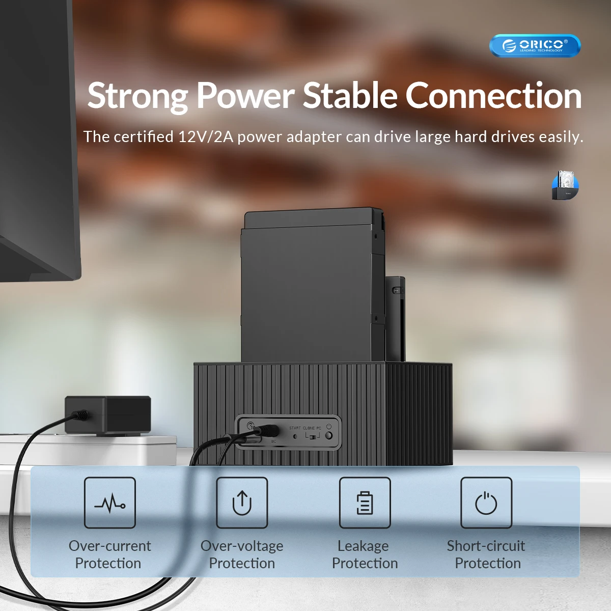 Orico 3,5 Zoll Dual-Bay Typ C 5 Gbit/s Festplatte Docking station für 2.5/3.5 "HDD/SSD mit 12 v3a Power Uasp Container Design – Detail 9