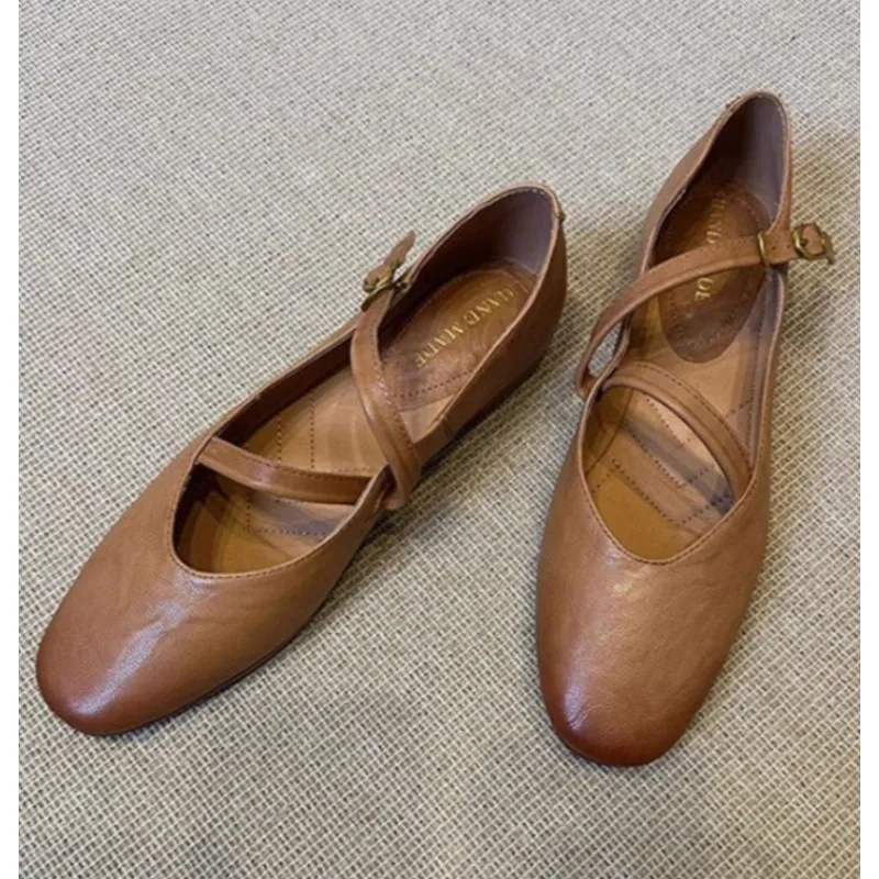

Flats Mary Jane Shoes Women Retro Sole Leather Ballet 2025 Spring Trend Dress Elegant Shoes Casual Shallow Comfort Zapatos Mujer