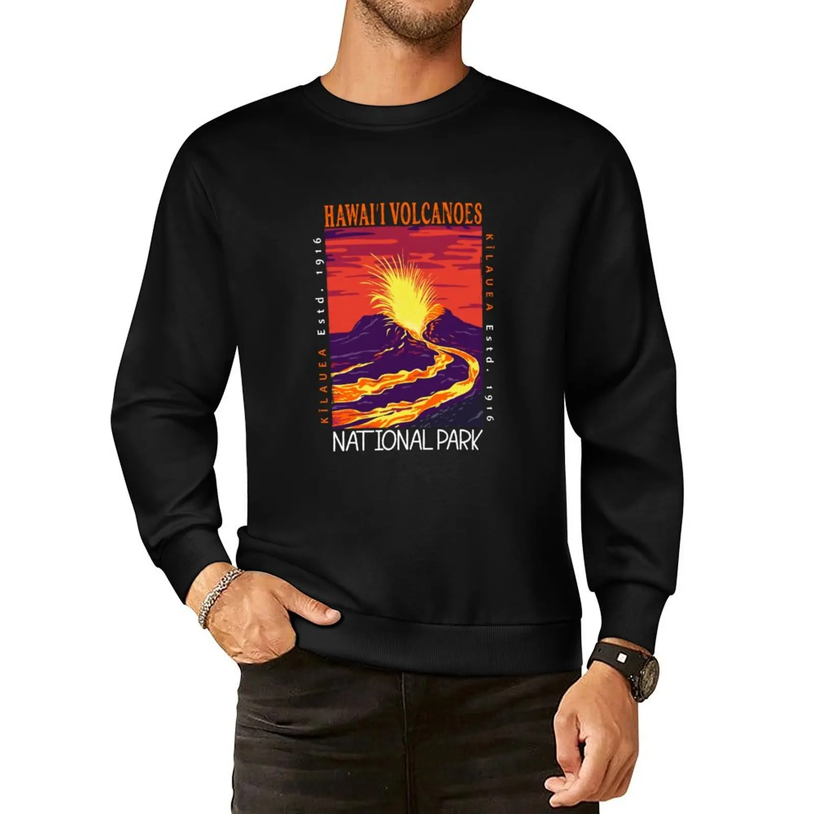 Hawaii Volcanoes National Park Kilauea Distressed Pullover Hoodie tracksuit mens clothing streetwear men sweatshirts for men