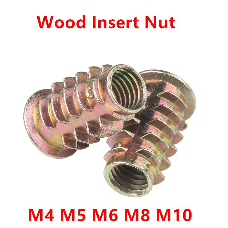 10-50pcs M4 M5 M6 M8 M10 Zinc Alloy Wood Insert Nut Flanged Hex Drive Head Furniture Nuts Decration