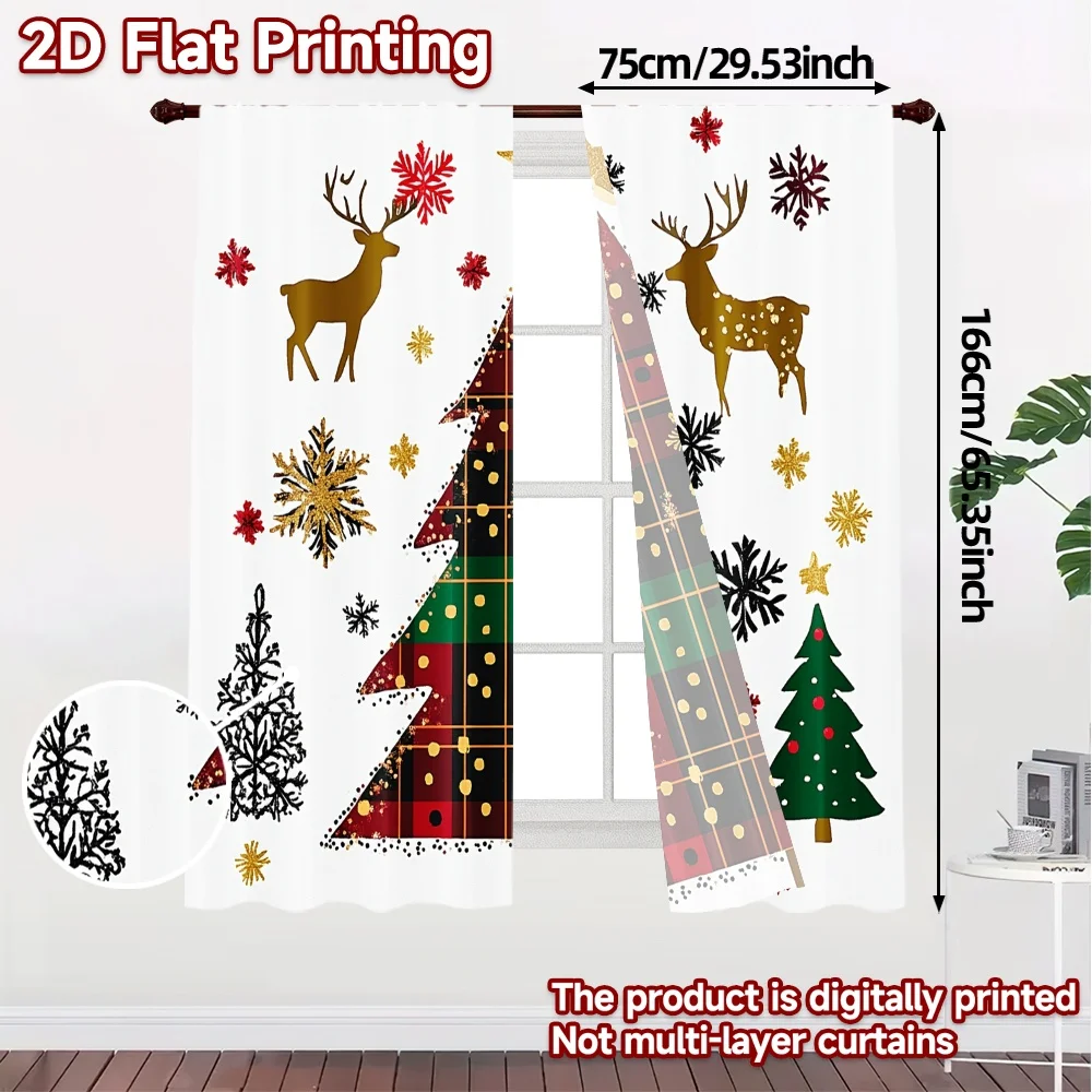 2pcs,Curtains Buffalo Plaid Christmas Trees (4) Popular Curtains&Drapes Polyester Easy Install Curtains Decorations Perfect for