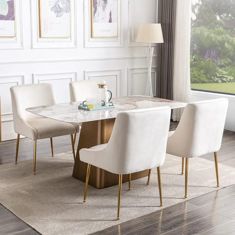 Dining Chairs Set of 4, Modern Accent Kitchen Chairs with Gold Legs Velvet Upholstered Guest Chairs for Living