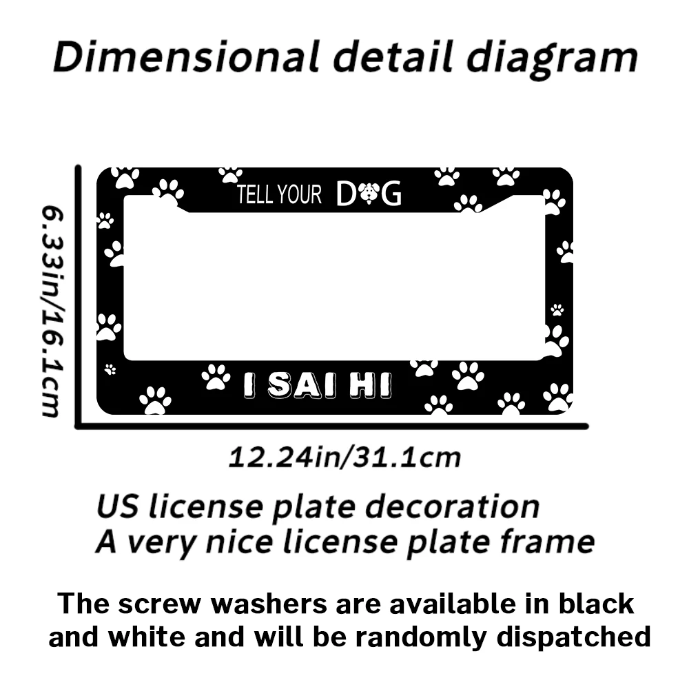 إطار لوحة ترخيص بفتحتين باللون الأسود والأبيض مع نمط طباعة مخالب، مادة ألومنيوم، مقاس 6 × 12 بوصة، يتضمن مجموعة براغي #3