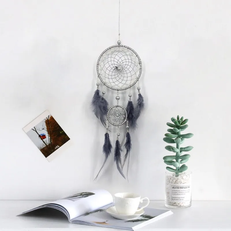 Crystal Dreamcatcher with LED Lights Feather Ornament Nordic Style Room Decor Housewarming Gift Home Hanging Decoration Crafts