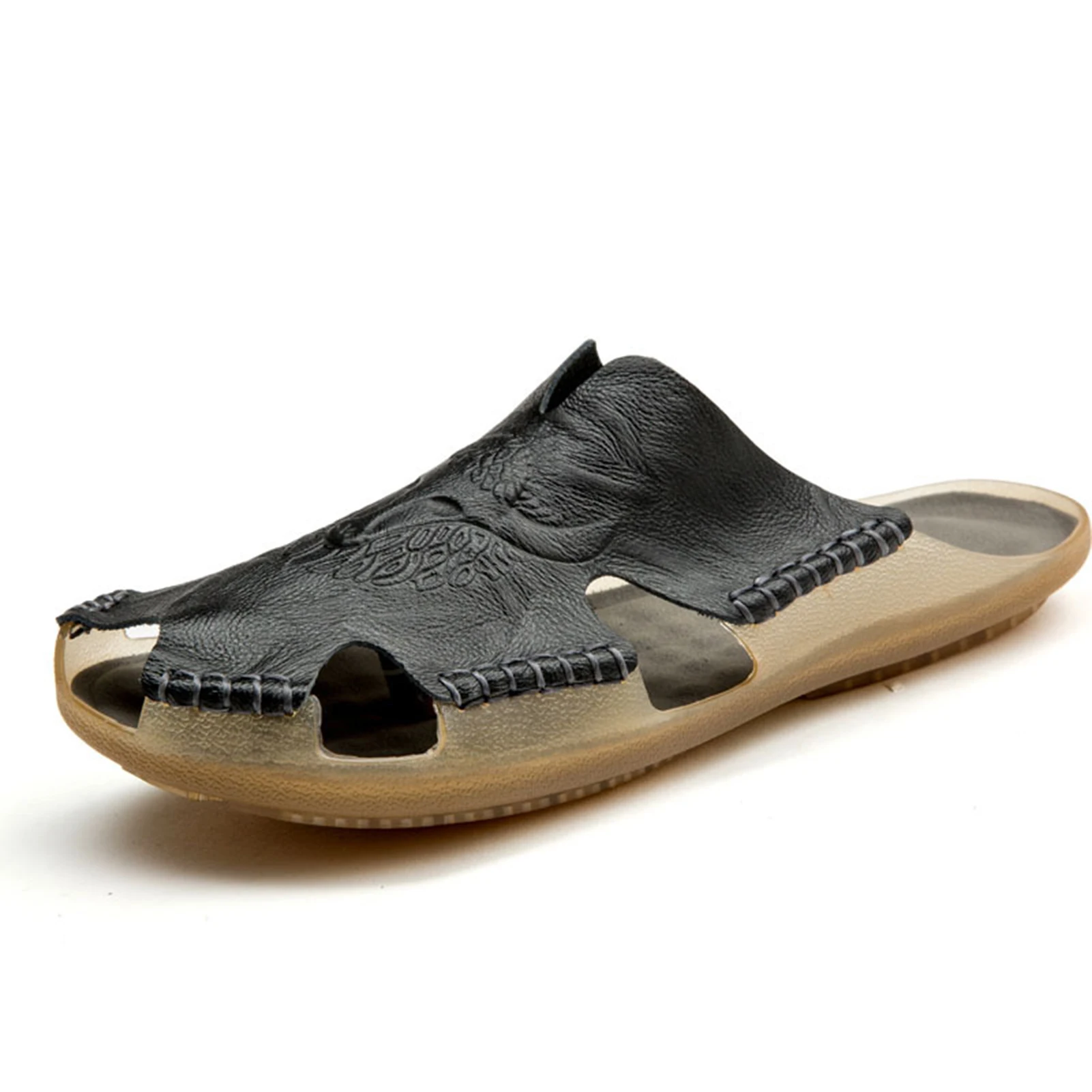 

Мужские летние сандалии, кожаная дышащая обувь, римские сандалии на плоской подошве, мужские пляжные тапочки