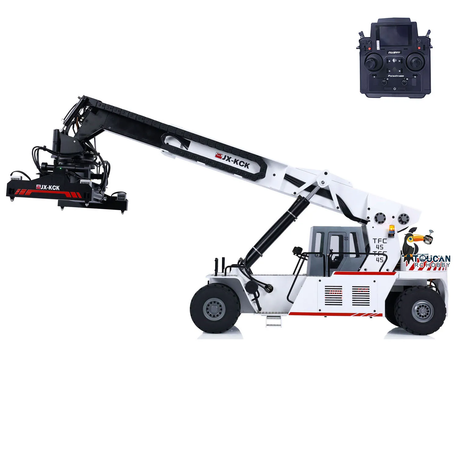 JX KCK 1/14 Scale RC Hydraulic Reach Stacker TFC45 PL18EV Lite Radio Control Container Handler 5-way Reversing Valve Lights Toy