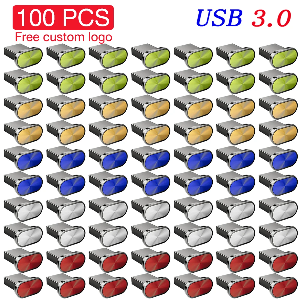 USB3.0 100 Pieces Lote USB 3.0 Flash Drive 128GB Free Custom Logo Memory Stick 64GB Mini Metal Pen Drive 32GB 100PCS Pendrive 8G