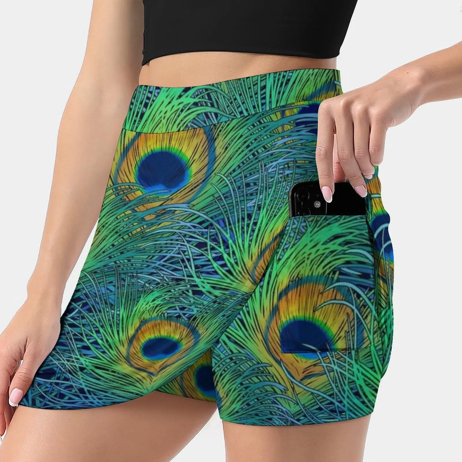 Peacock Pattern For Women Women's skirt Mini Skirts A Line Skirt With Hide Pocket Peacock Pattern Peacock Feathers Peacock