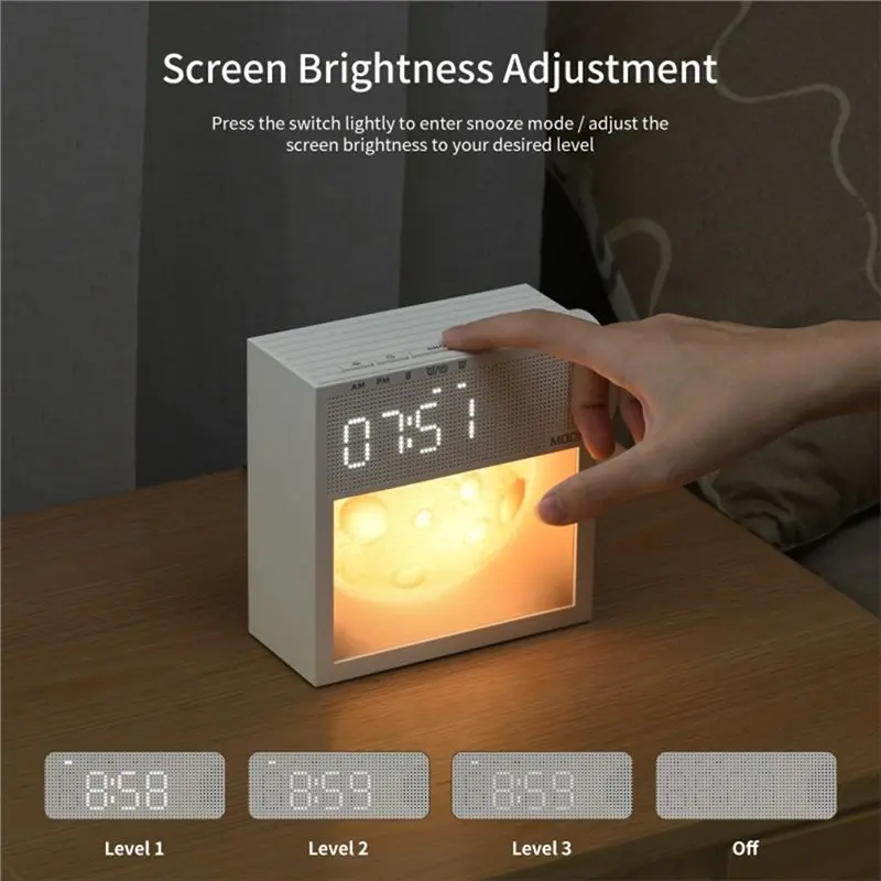 Moon Wake-Up Lamp LED Bedside Lamp Touch Control Digital Alarm, 10 Soothing Sounds Bedroom Ambience Sleep Helper