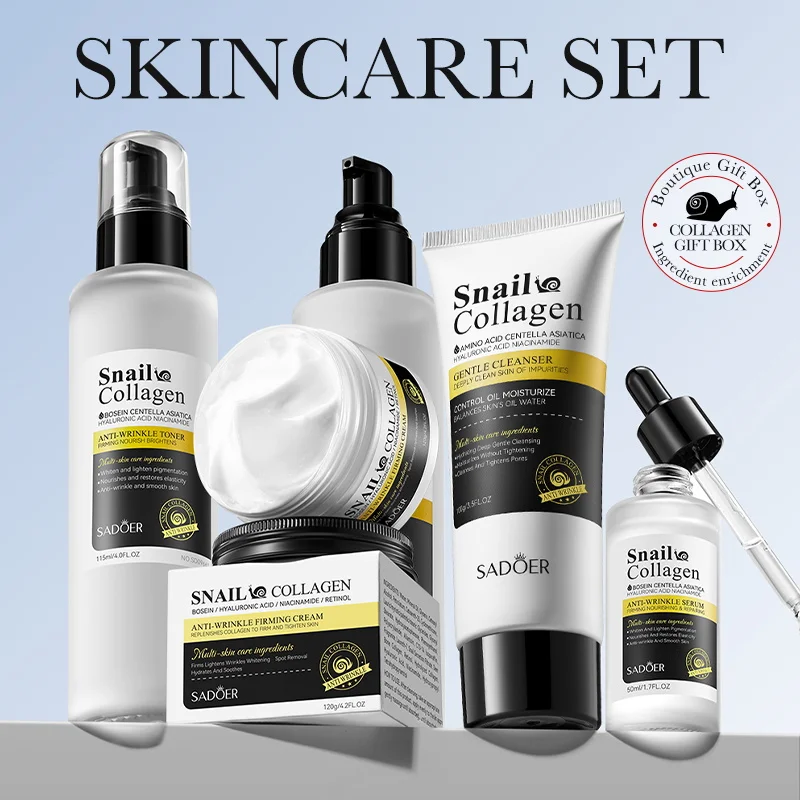

SADOER Snail Collagen набор для ухода за кожей, увлажняющий, укрепляющий, антивозрастной, сыворотка для лица + крем + лосьон, разглаживающий набор для женщин