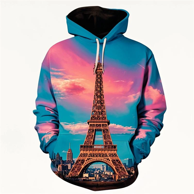 Nieuwe Eiffeltoren Grafische 3d Print Hoodeds Voor Mannen Casual Mode Hip Hop Sweatshirt Lange Mouw Sweatshirts Heren Kleding