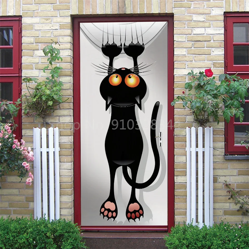 Tier-Türaufkleber Katze Tiger Hirsch Leopard Tapete Benutzerdefinierte Türen Poster Wandtattoo Selbstklebend 3D Heim-Design Dekor Türsticker – Detail 12