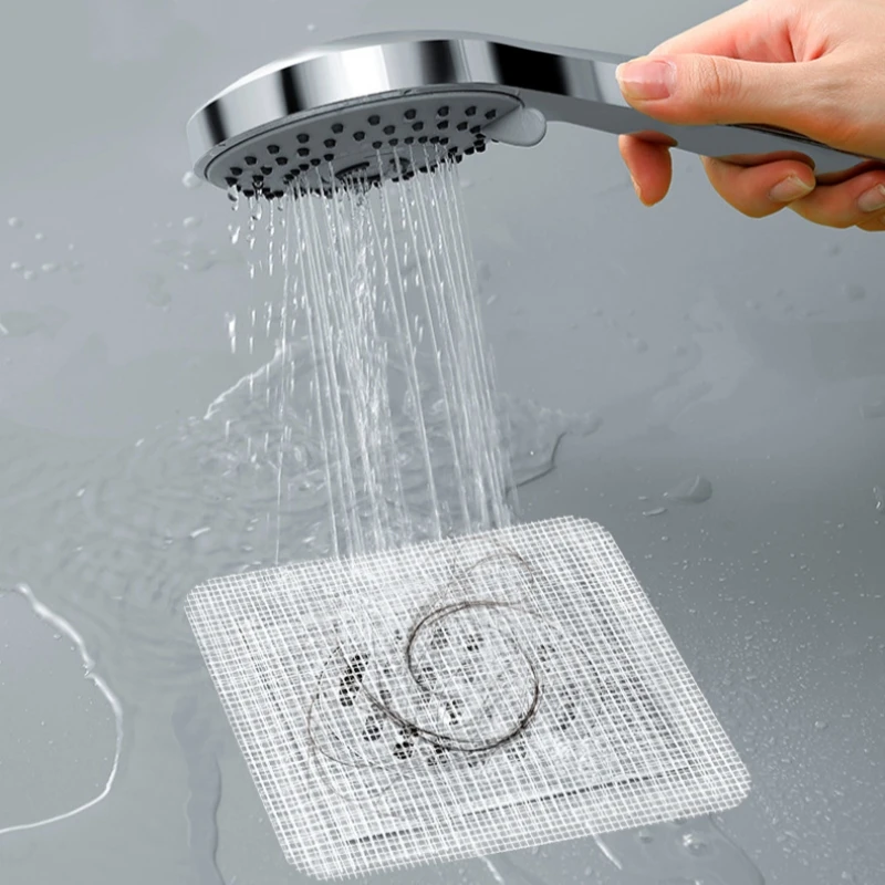 10PCS Disposable Hair Catchers for Shower Floor Sink Strainer Filter Mesh Stickers Mesh Shower Drain Covers Bathroom Accessories