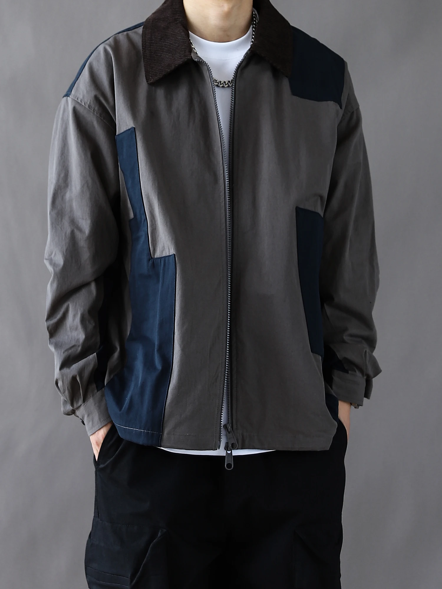 

Мужская куртка оверсайз с цветными блоками, весна 2025, американский дизайн, повседневная рабочая одежда, плотная, универсальная, свободного кроя, с длинными рукавами, на молнии