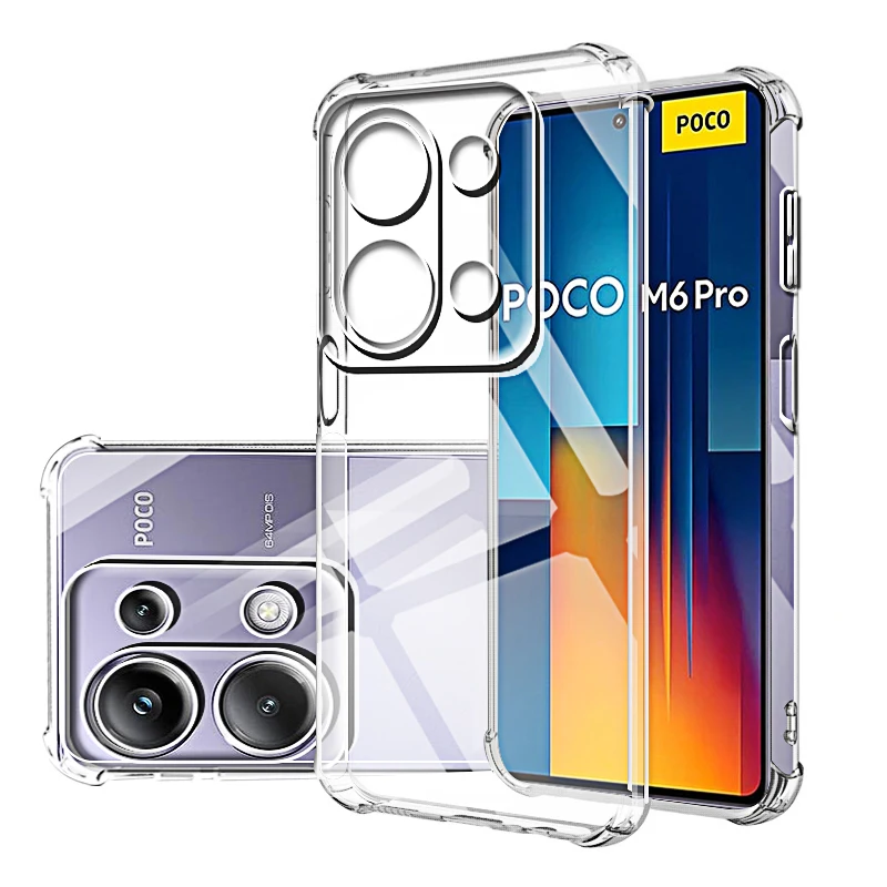 Transparent Phone Case for Xiaomi Poco M6 Pro 4G Back Cover on Pocco Poko Poxo X6 Pro 5G M6pro 4g C65 Protective Camera Shell