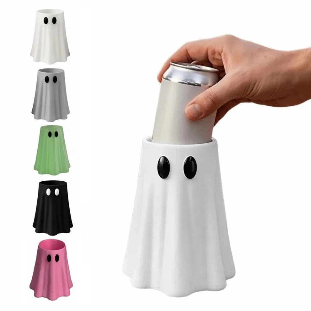 3D Printed Halloween Ghost Can Sleeve Spooky Shaped 8/12/16 Oz Ghost Beverage Cooler Insulated Reusable Beer Can Stand