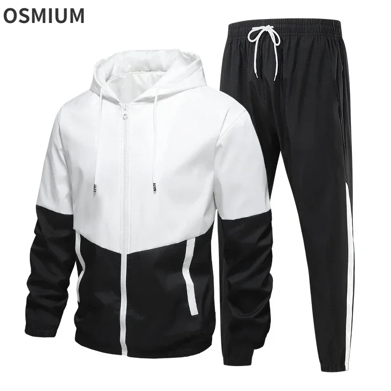 

Mens Casual Sportswear Suits Spring Autumn Men Hooded Jacket Pants Set Fashion School Outerwear Tracksuits Plus Size M-6XL