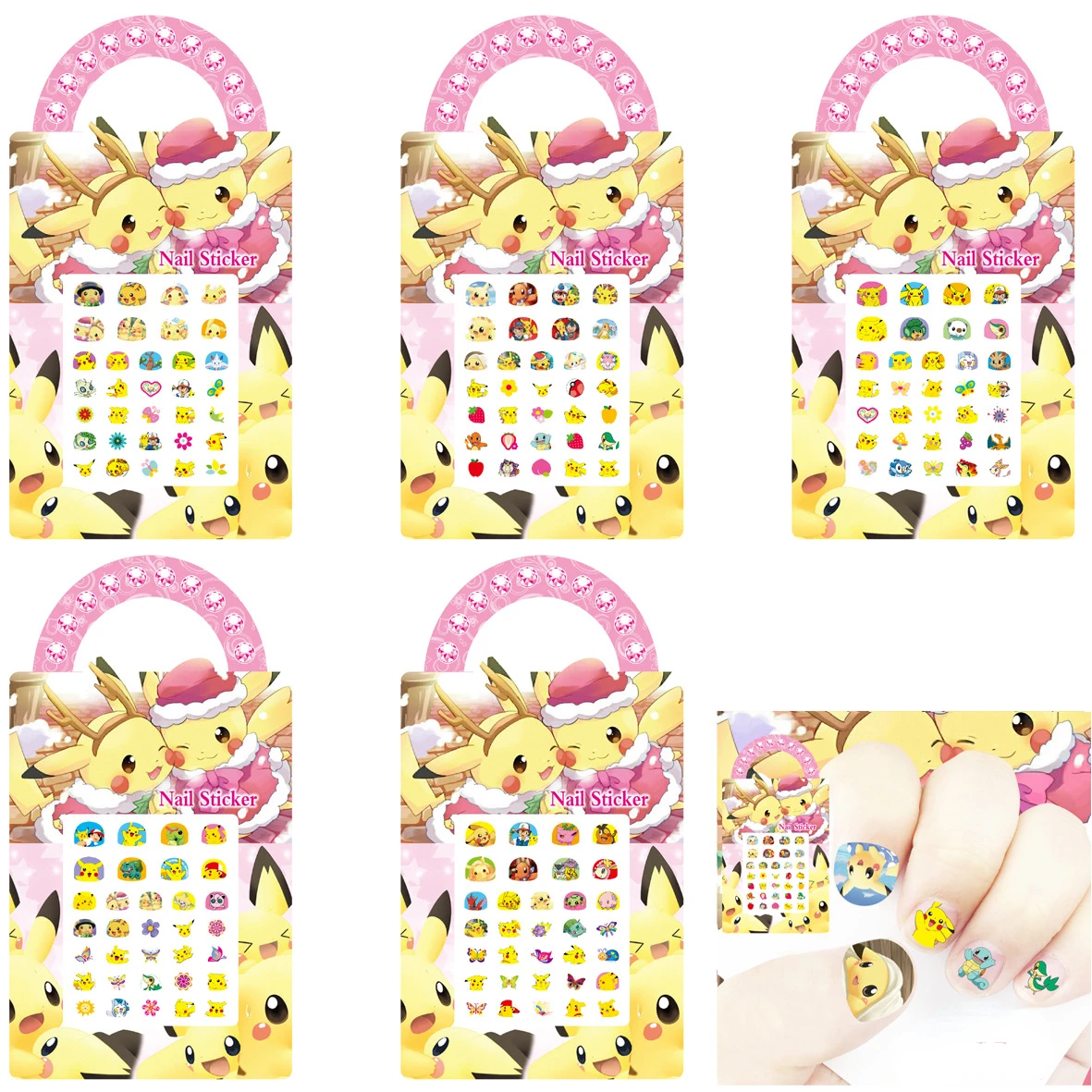 Autocollants d\'ongles dessin animé Pokémon Pikachu pour filles, autocollants pour récompenses de la maternelle, jouets, jeux, Anime Kawaii, DIY