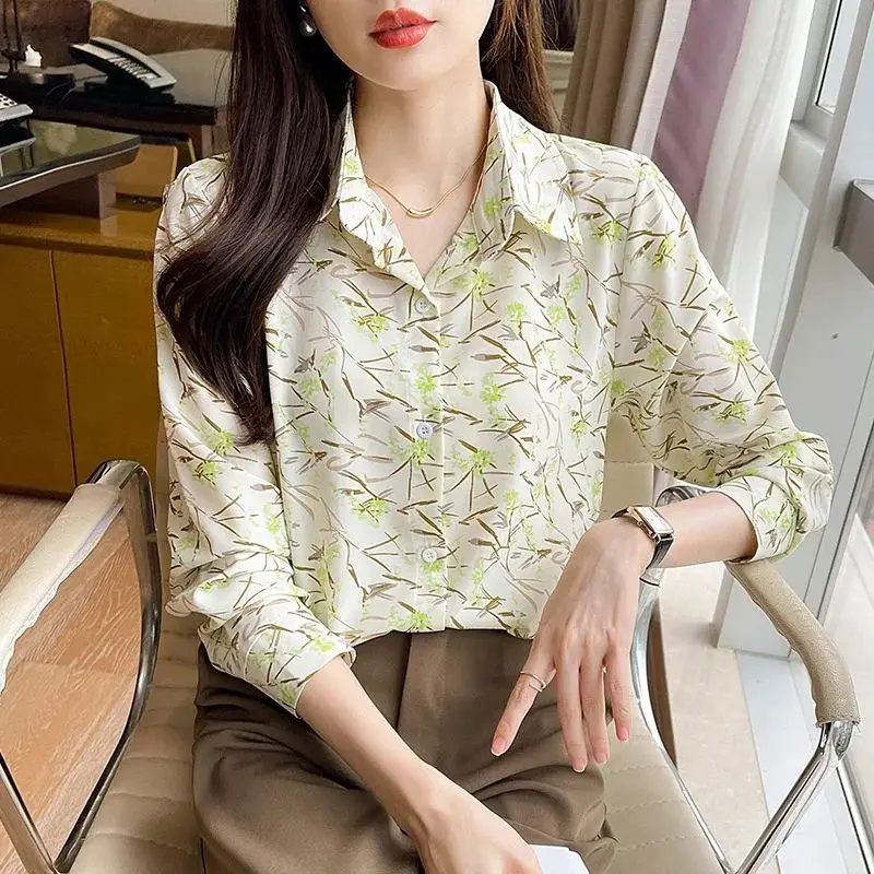 New elegant printing blouses casual daily Ladies\' Shirts Fashion Women\'s Button-Down Tops blusa mujer