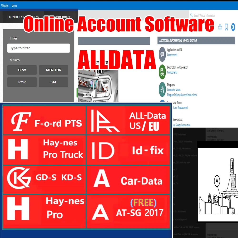 Newest Alldata EU/US Full Version Online Account Software ALL DATA Web Access Repair Data  for F-ord PTS Hay-nes Wiring Diagrams