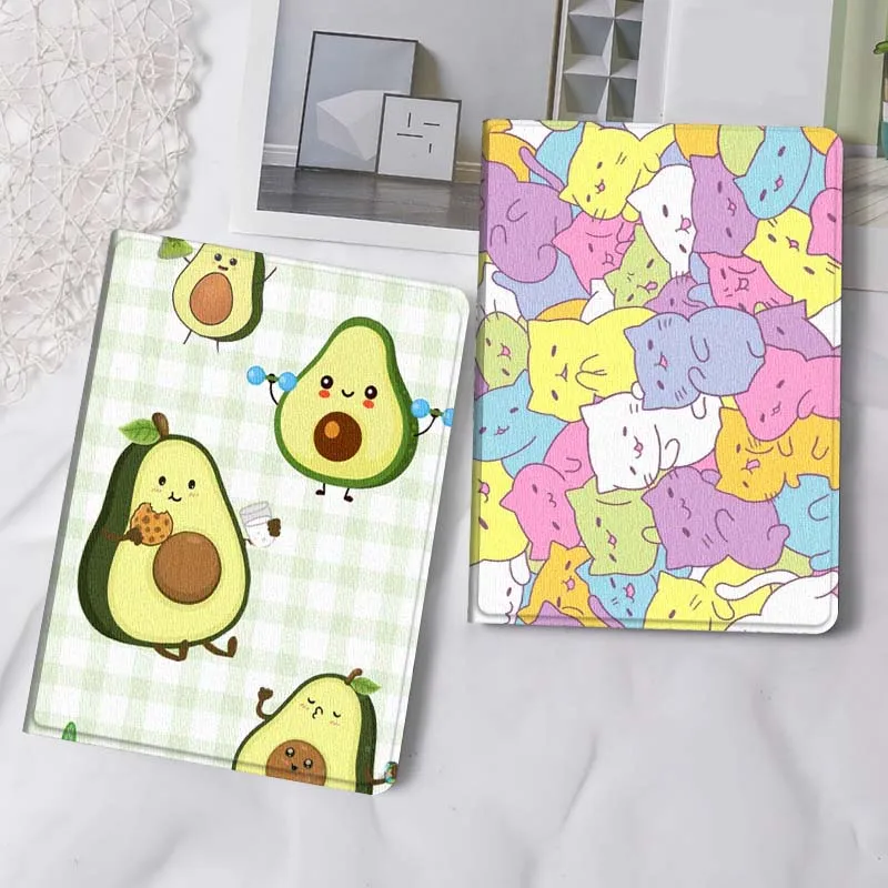 

Cartoon Cat Cow Oil Fruit Art For iPad Pro Air Mini 2 3 4 5 6 7 6th 7th 10th 11th 10.2 9.7 10.5 11 Foldable Tablet Case Gift