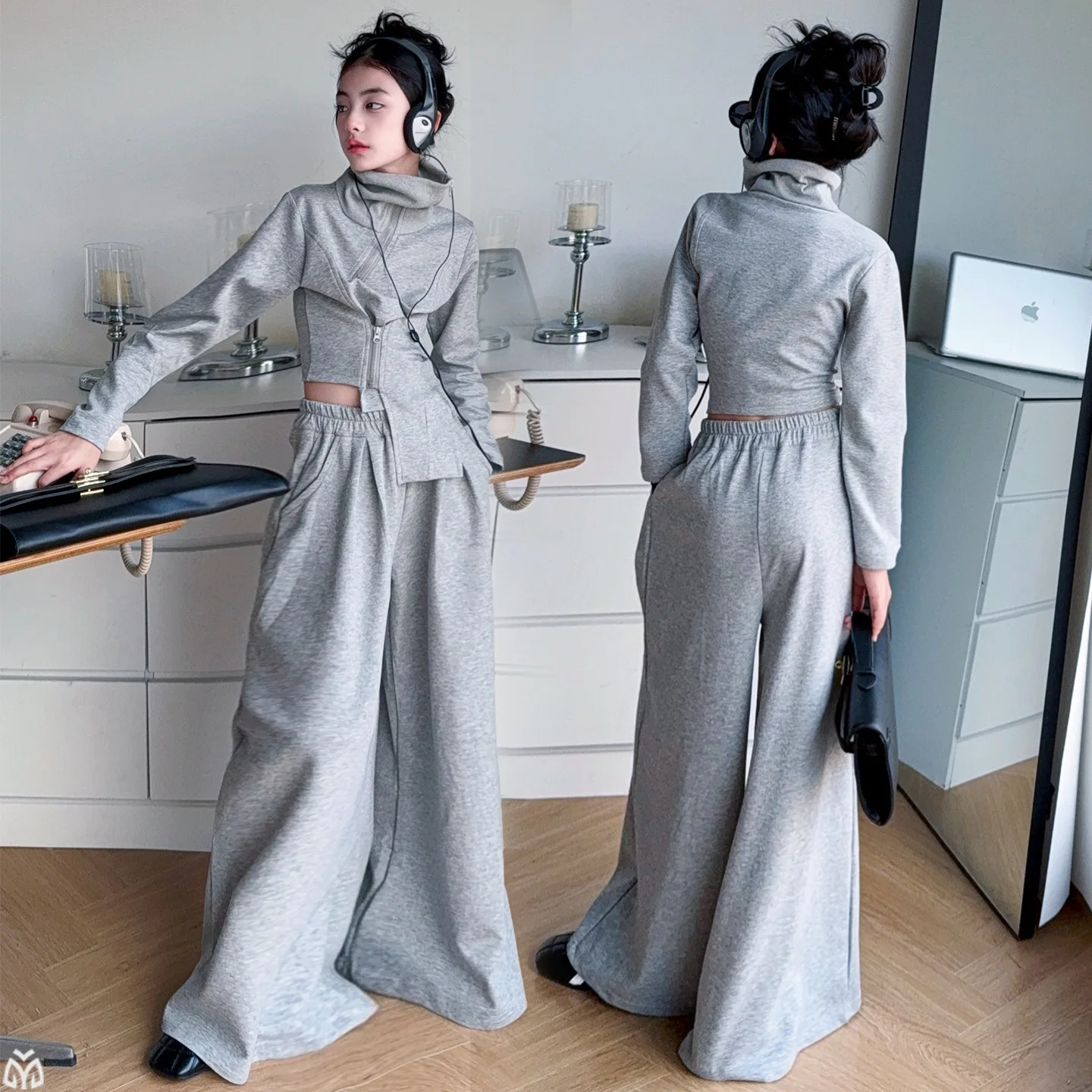 

Костюмы для девочек, весенне-осенняя одежда с длинными рукавами, плотный топ нестандартной формы + широкие брюки, детский комплект из 2 предметов, повседневная детская одежда, спортивный костюм