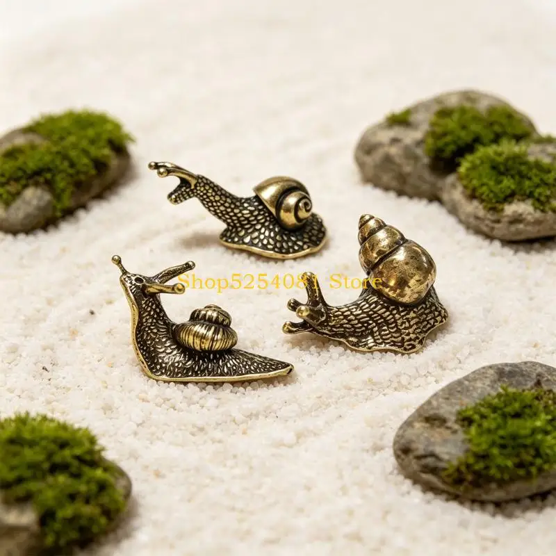 AXYC Mini Snail Figurines Set of 3 Antique Metal Ornament for Desk Shelf Display