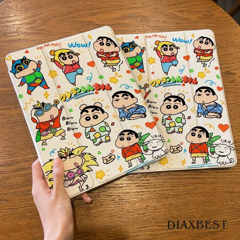 Cartoon Ipad Pu Ipad Case Anime Crayon Shin-Chan Kawaii Ipad Pro2025 11 Air7 8 Three-Fold Cover Anti-Fall Cute Festival Gift