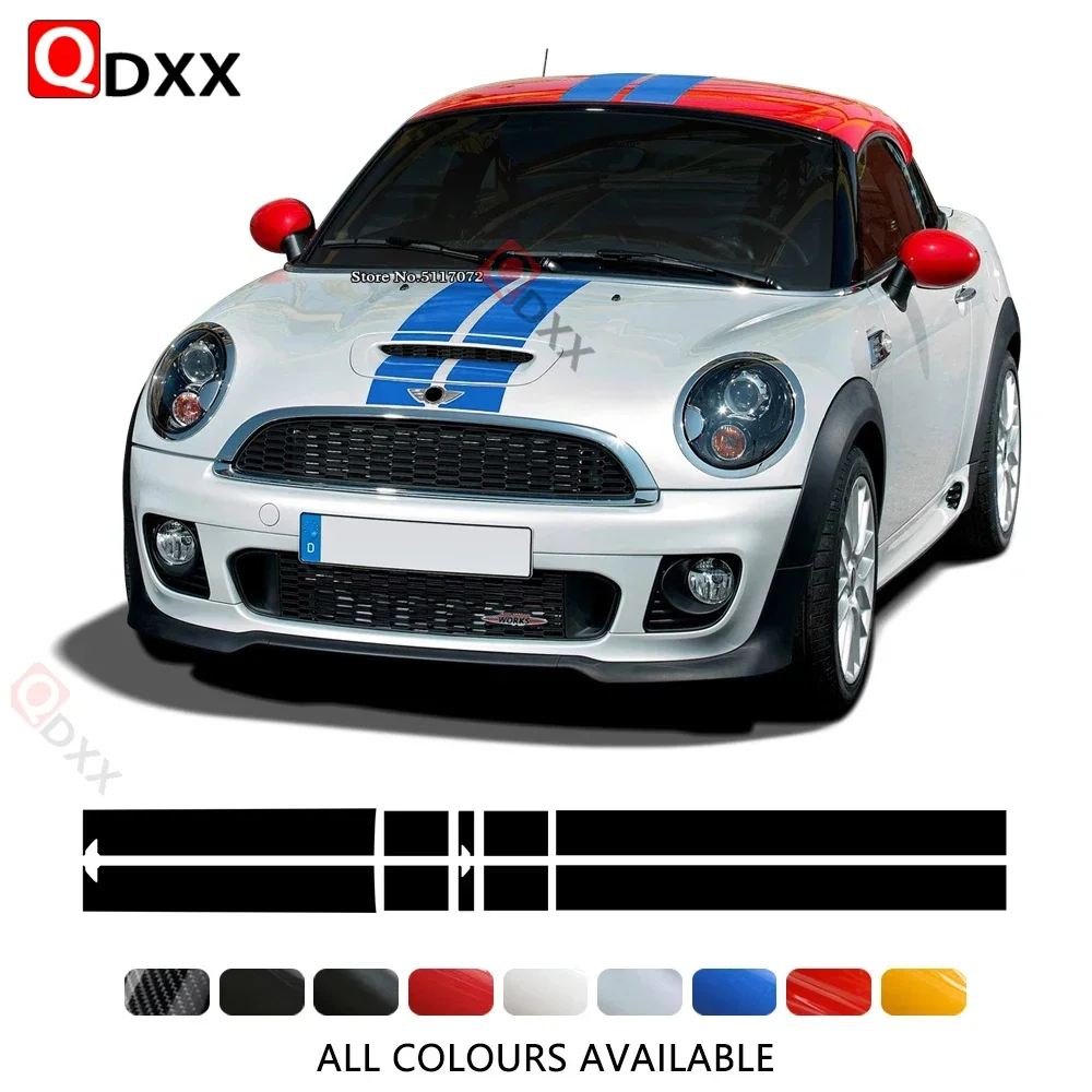 

Для MINI Cooper Coupe R58, Cabrio R57, Roadster R59, JCW: аксессуары, наклейки на капот, полосы на крышку двигателя, наклейки на крышу и багажник.